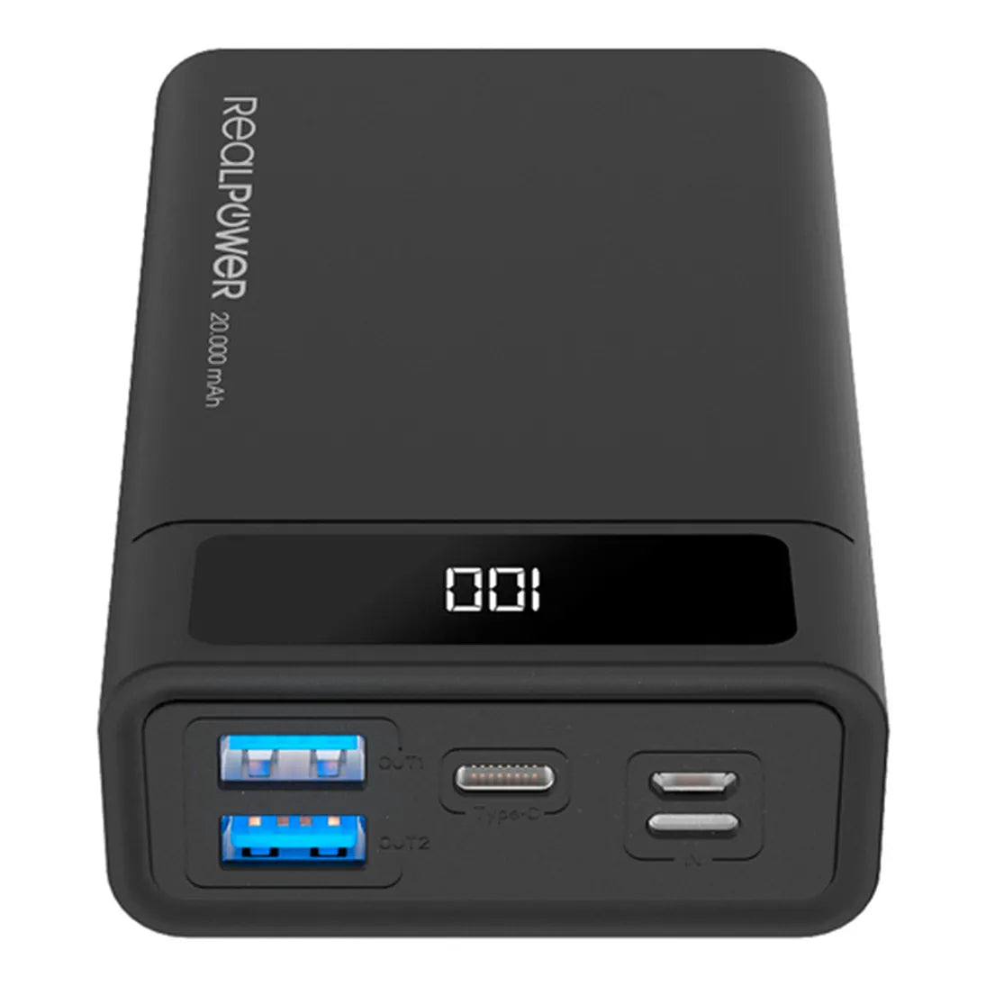 RealPower PB-20000 USB-C Caricabatterie Rapido Powerbank 20.000mAh Nero