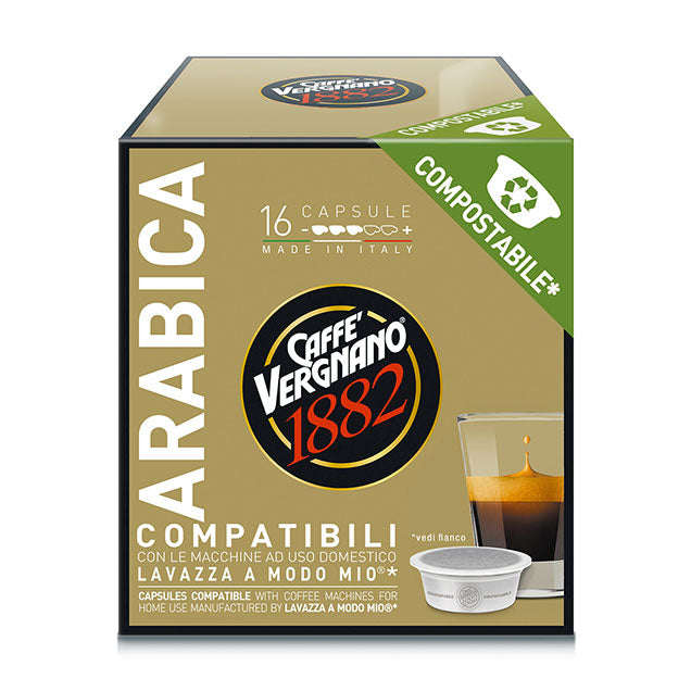 Caffè Vergnano Arabica Compostabile 128 Capsule compostabili compatibili Lavazza A Modo Mio