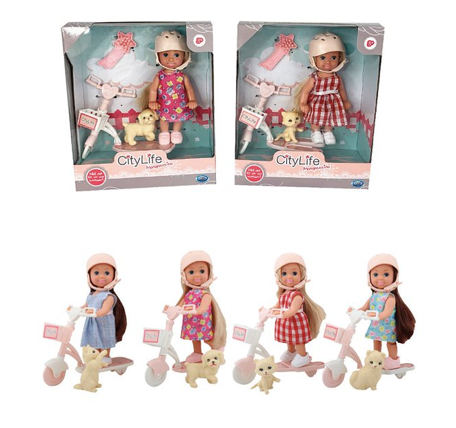 ODS 44418 City Life Mini Doll cm 11.5 con monopattino / bipattino e accessori