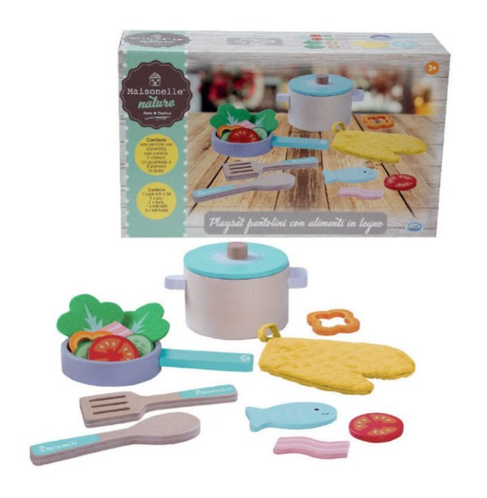 53005 ODS MAISONELLE NATURE - PLAYSET In LEGNO PENTOLINI CON ALIMENTI