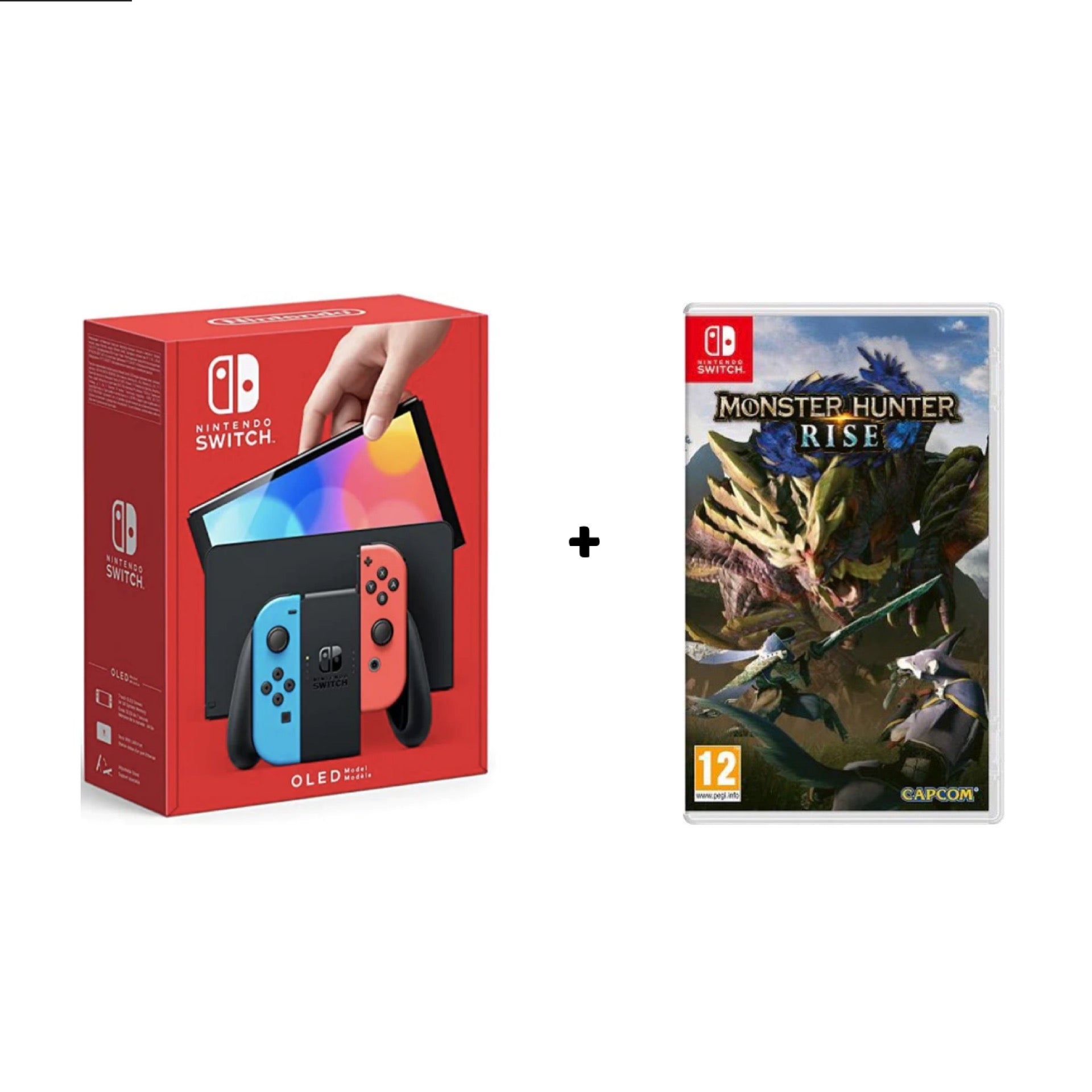 Switch Console OLED Red/Blue + Switch Monster Hunter Rise