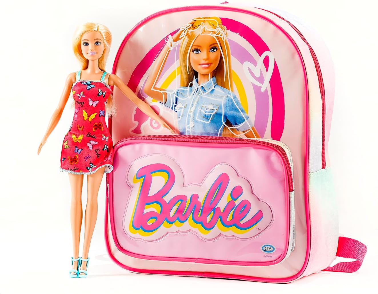 ODS 44904 Barbie Travel Set 2 in 1 Zainetto 29x22x9 Tasca Frontale e Barbie