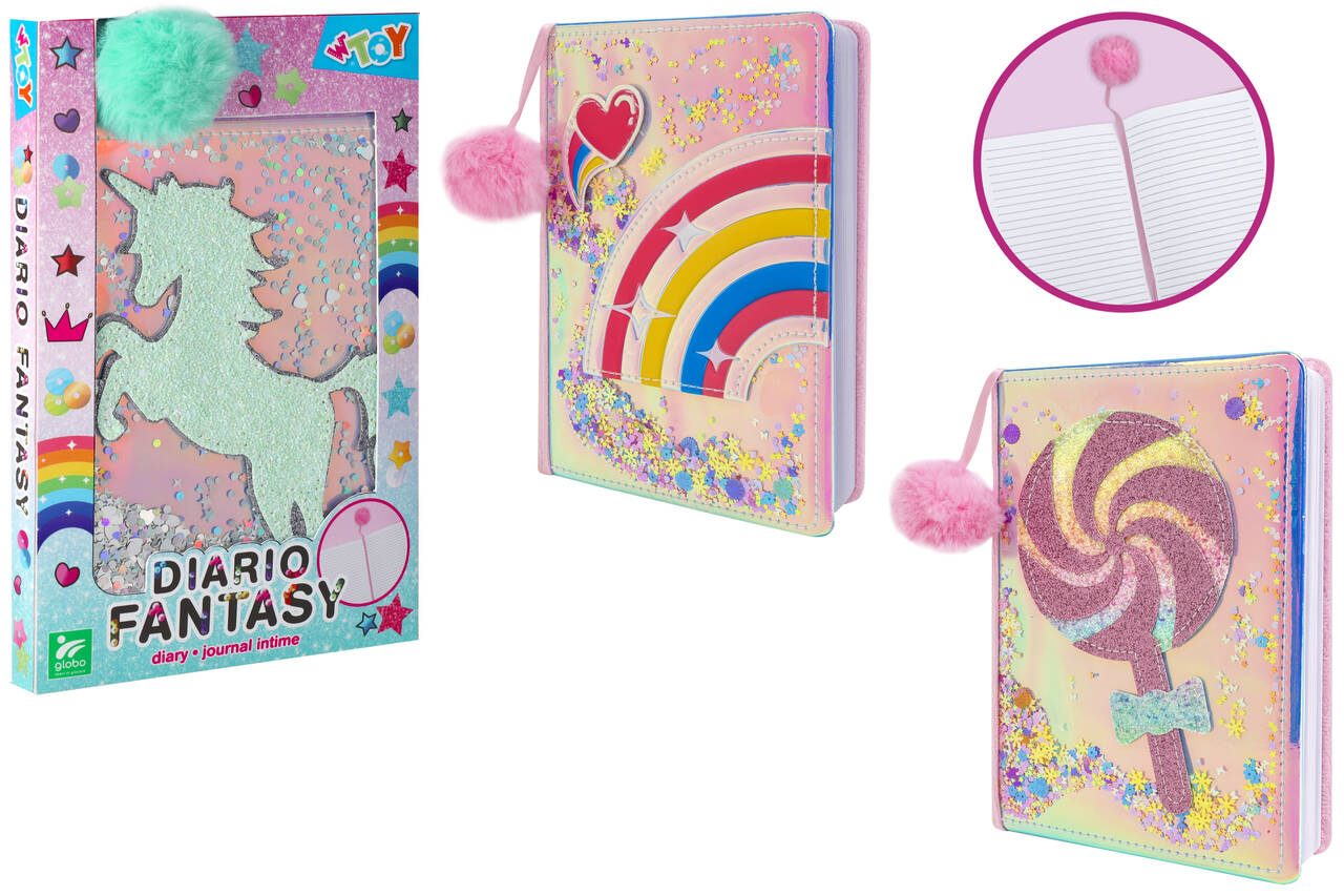 42360 WToy - Diario Fantasy con lustrini e pon pon - Unicorno