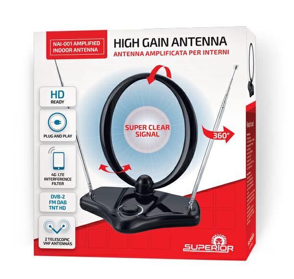 Superior Antenna TV Amplificata per Interni DVB-2 FM DAB TNT HD