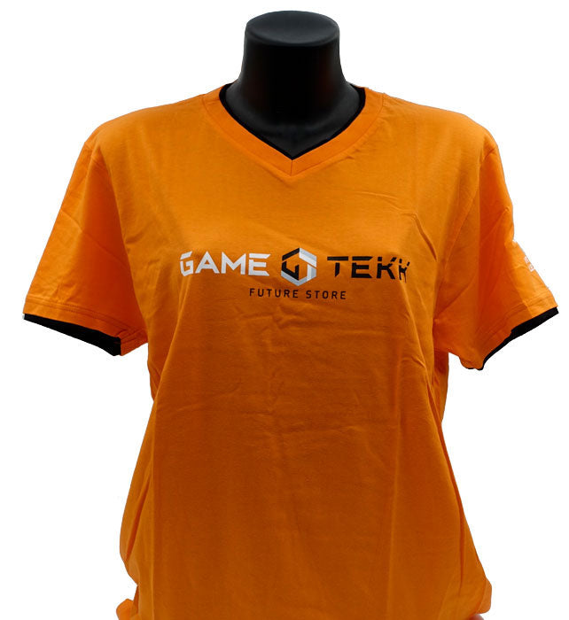 T-Shirt Collo V Arancione Bordi Neri GameTekk Uomo XL