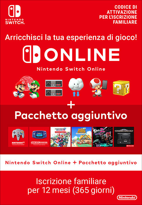 Abbonamento Family 12 mesi Switch Online + Expansion Pack